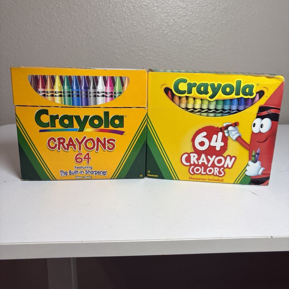 1999 &2017 Crayola Crayons 64 Non-Toxic Built-in Sharpener Missing Crayons